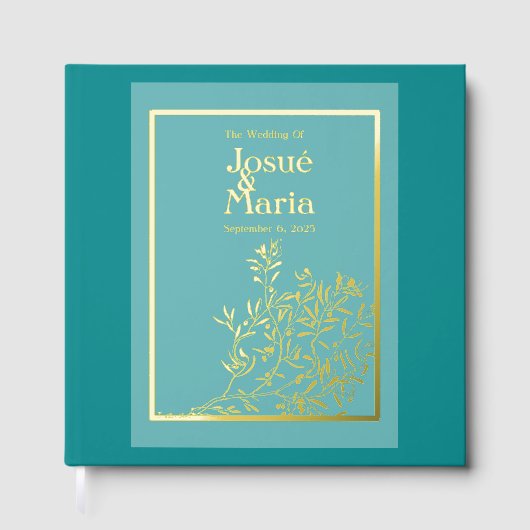 Livre d'or de mariage bleu ton joyau en feuille (Recto)