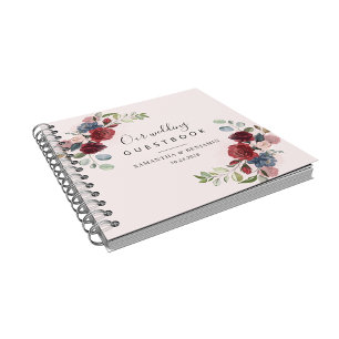 Livre d'or de mariage Burgundy Floral Bleu Poussié