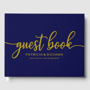 Livre d'or de mariage calligraphie bleu marine or