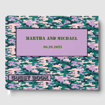 Livre d'or de mariage camouflage rose et vert