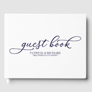 Livre d'or de mariage chic bleu marine script