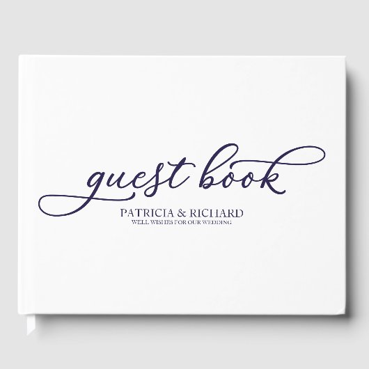 Livre d'or de mariage chic bleu marine script (Recto)