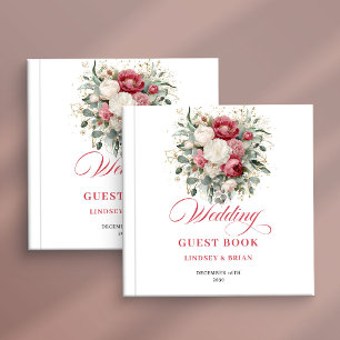 Livre d'or de mariage Chic Boho Floral Rouge Blanc