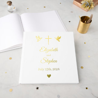 Livre d'or de mariage chrétien avec colombes à feu