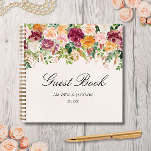 Livre d'or de mariage de jardin de roses à l'aquar