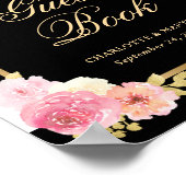 Livre d'or de mariage élégant à fleurs noir rose (Coin)