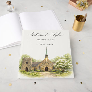 Livre d'or de mariage élégant à l'aquarelle de la