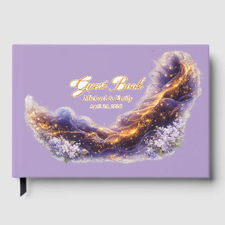 Livre d'or de mariage élégant céleste violet or