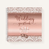Livre d'or de mariage élégant en rose gold damassé (Devant)