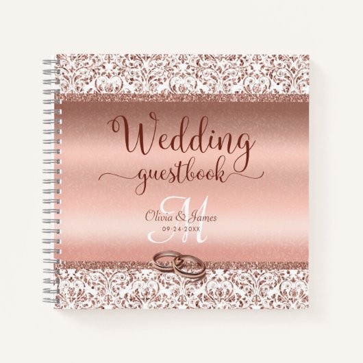 Livre d'or de mariage élégant en rose gold damassé (Devant)