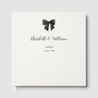 Livre d'or de mariage élégant ruban noir et feuill