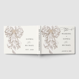 Livre d'or de mariage élégant Ruban Satin Perle