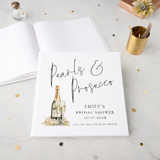 Livre d'or de mariage Élégantes Perles Prosecco (Recto ouvert)