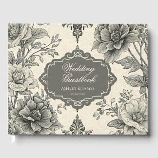 Livre d'or de mariage floral gris élégant vintage