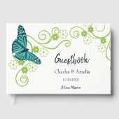 Livre d'or de mariage floral Papillon sarcelle (Recto)