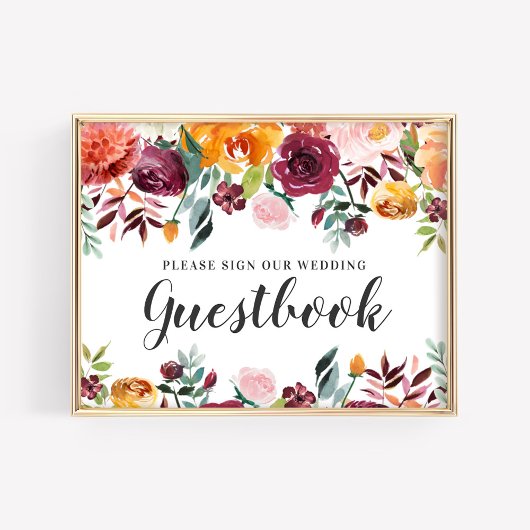 Livre d'or de mariage floral rose burgundy rustiqu