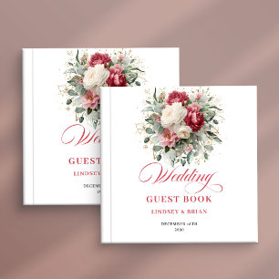 Livre d'or de mariage floral Rouge Doré Rustique p