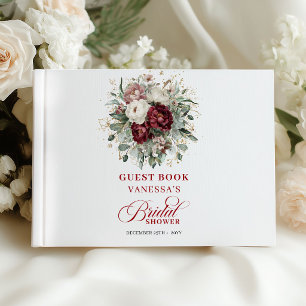 Livre d'or de mariage floral rouge foncé de luxe p