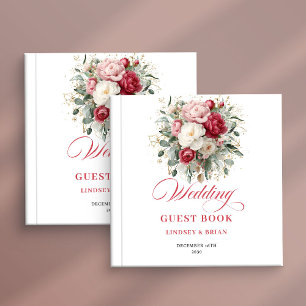 Livre d'or de mariage floral rouge personnalisé av