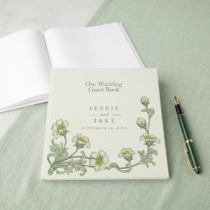 Livre d'or de mariage floral vert crème élégant