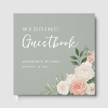 Livre d'or de mariage floral vert sauge pêche