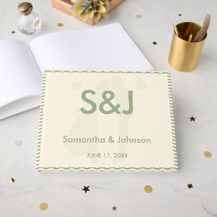 Livre d'or de mariage monogramme à rayures ondulée