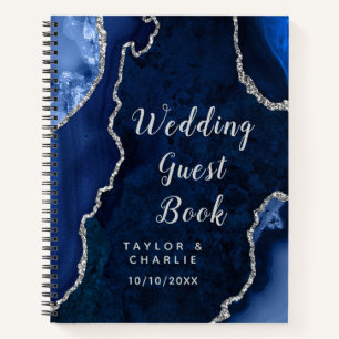 Livre d'or de mariage Navy et Agate Argentée