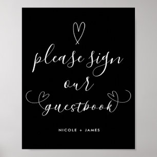 Livre d'or de mariage noir et blanc Modern Hearts