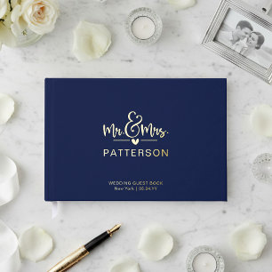 Livre d'or de mariage personnalisé bleu en feuille
