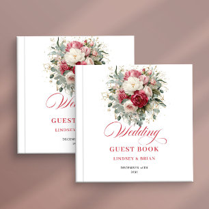 Livre d'or de mariage personnalisé Floral Rouge Bl