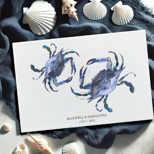 Livre d'or de mariage plage aquarelle bleue