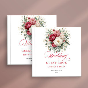 Livre d'or de mariage romantique rustique rouge bl