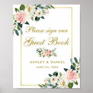 Livre d'or de mariage rose floral Gold