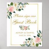 Livre d'or de mariage rose floral mariage or (Devant)