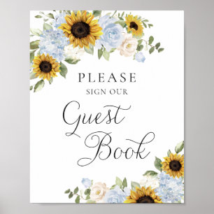 Livre d'or de mariage tournesols poussiéreux bleu