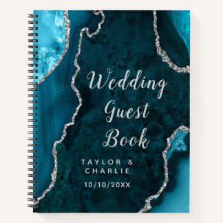 Livre d'or de mariage Turquoise et Agate Argentée