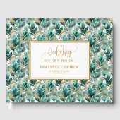 Livre d'or de mariage vert forêt doré avec feuille (Recto)