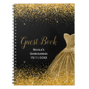 Livre d'or de Quinceanera à robe dorée fausse bril