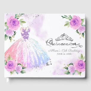 Livre d'or de Quinceanera floral robe couleurs pas
