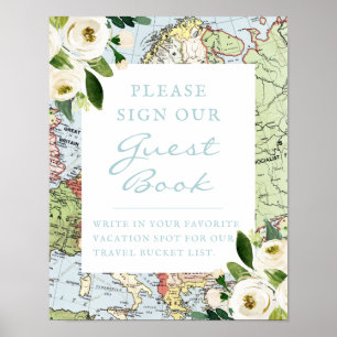 Livre d'or de voyage thème carte florale Sign