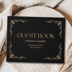 Livre D'or Déco Moderne Mariage Élégant Noir et Or