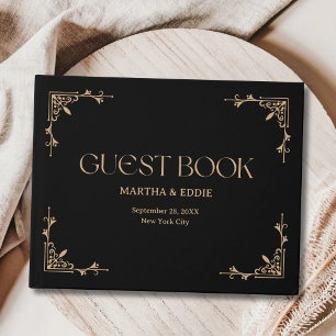 Livre D'or Déco Moderne   Mariage Élégant Noir et Or