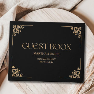 Livre D'or Déco Moderne Mariage Élégant Noir et Or