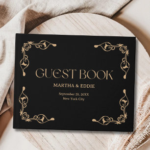 Livre D'or Déco Moderne   Mariage Élégant Noir et Or