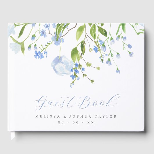 Livre D'or Délicat bleu Fleurs sauvages Mariage de script (Recto)