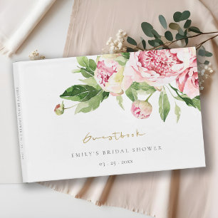 Livre D'or Délicate Fête de Mariage Florale Rose Vert Paeonia