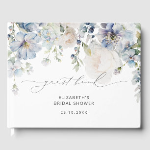 Livre D'or Délicieux Thème Fleurs Bleu Poussiéreux pour une B