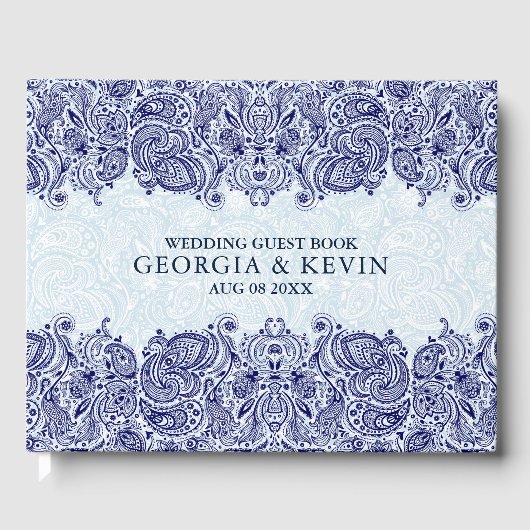 Livre D'or Dentelle florale blanche et bleu foncé (Recto)