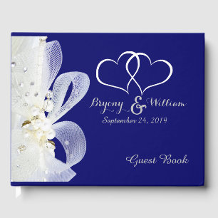 Livre D'or Dentelles et perles Mariage bleu marine
