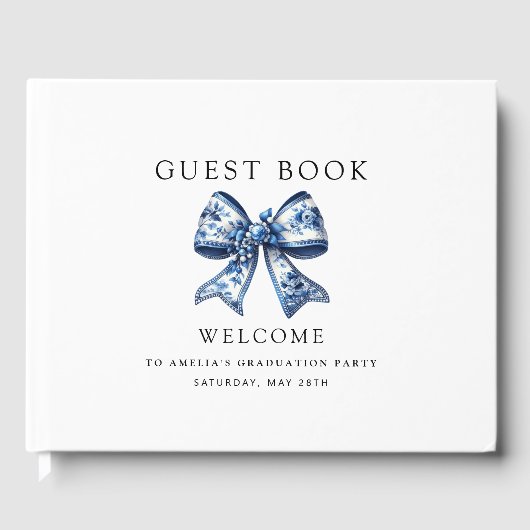 Livre D'or Design tendance Blue Bow 2 Photos Graduation Party (Recto)
